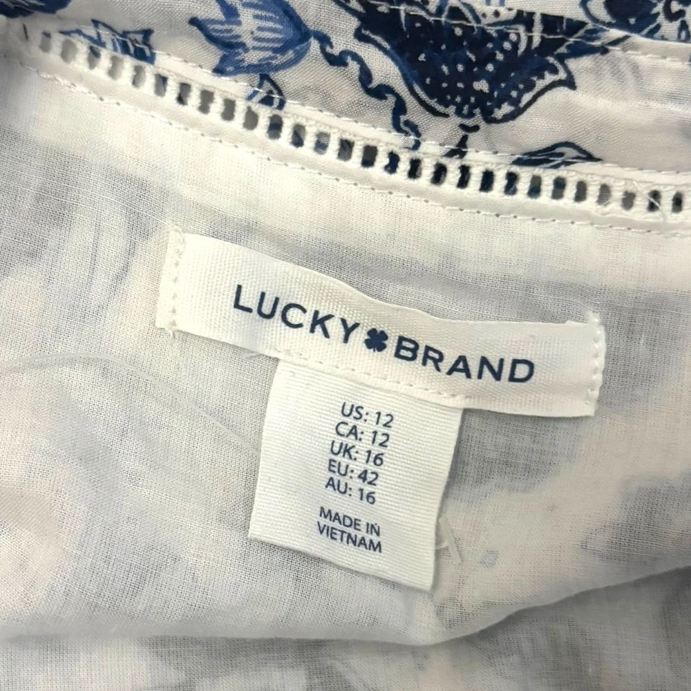 NWOT Lucky Brand Blue White Floral Paisley Faux Wrap Mini Sundress - Size 12 - Picture 10 of 13